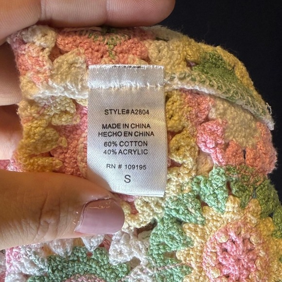 Crochet‎ Crop Top Floral Granny Square Pink Green Sleeveless Tank Small - Picture 2 of 3
